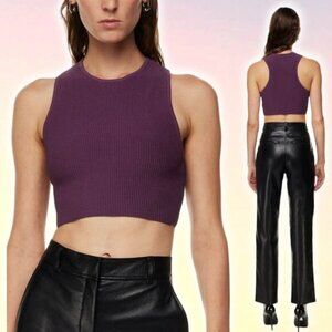 NWT BABATON Aritzia Sculpt Knit Racer Cropped Tank Size 2XS Dewberry Purple